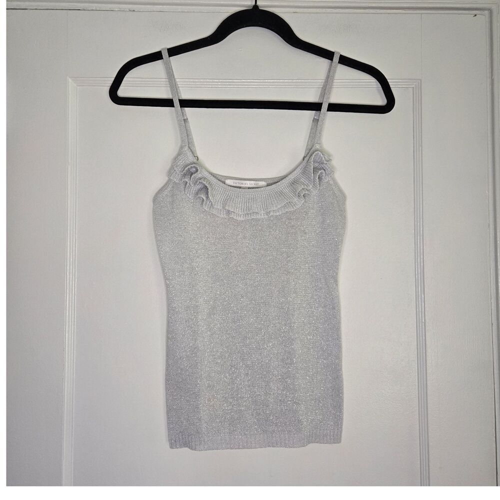 Victoria’s Secret Silver Ruffle Camisole Womens XS Shimmer Tank